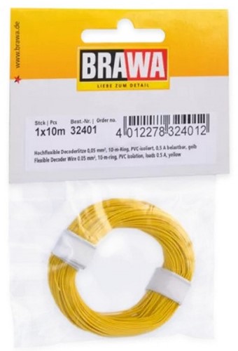 Brawa 32401 H0 - Decoderlitze 0,05 mm², 10 m Ring, gelb