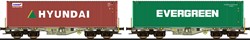 ESU 36609 H0 - Containerdraagwagen Hyundai + Evergreen H0 Sgmmns D-AAEC Ep. VI DC